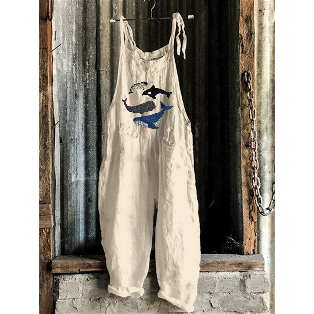 Species of Whales Embroidery Art Casual Jumpsuit
