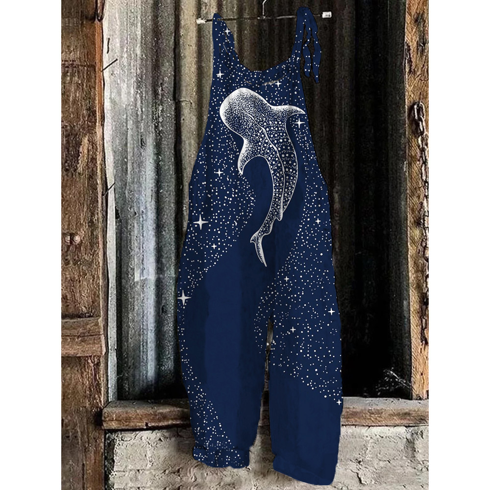 Starry Whale Art Print Loose Fit Cozy Jumpsuit