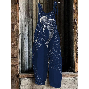 Starry Whale Art Print Loose Fit Cozy Jumpsuit