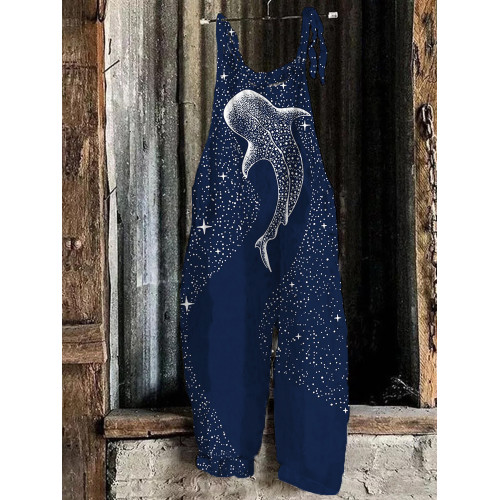Starry Whale Art Print Loose Fit Cozy Jumpsuit