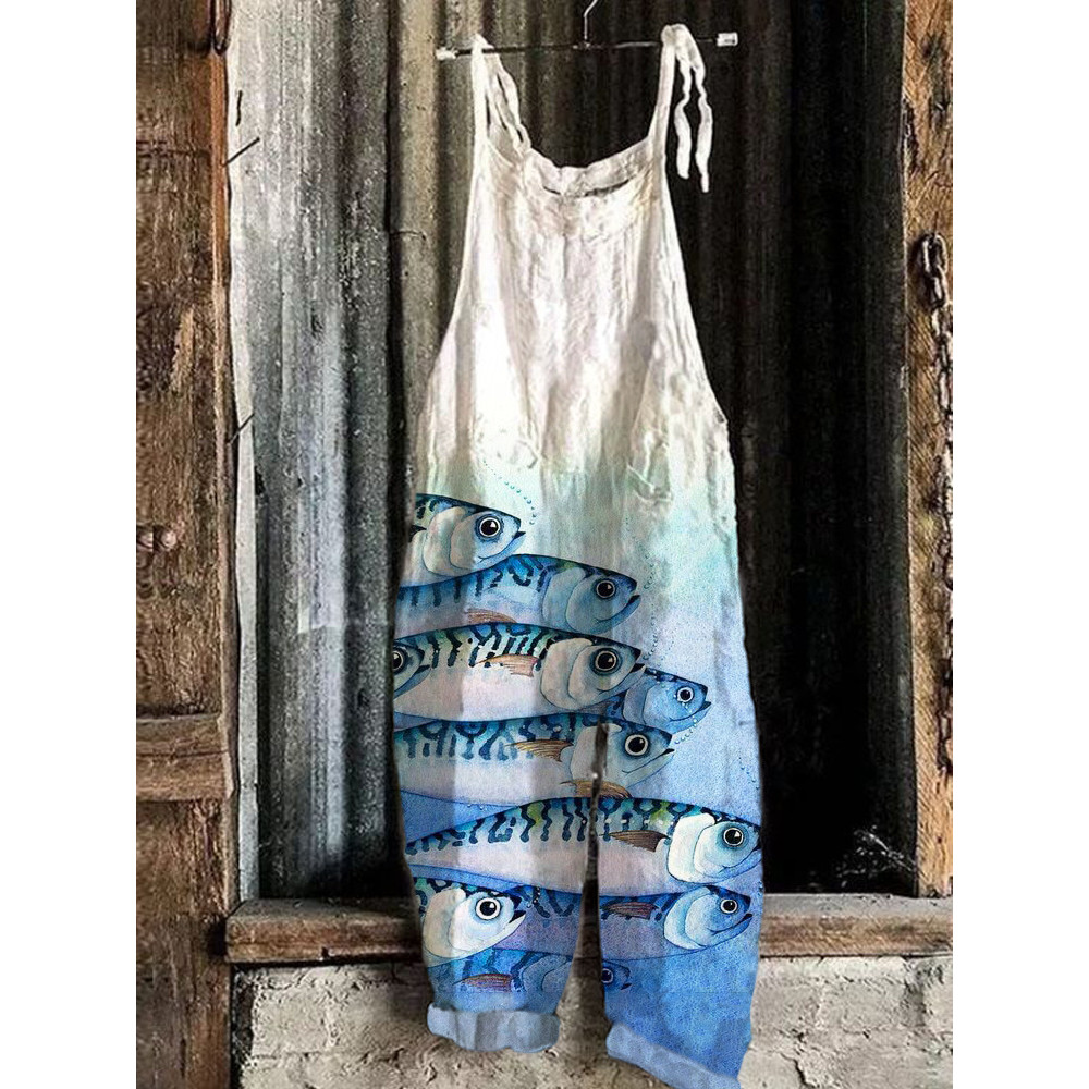 Vintage Japanese Fish Linen Blend Jumpsuit