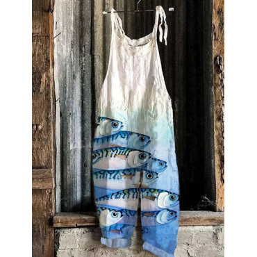Vintage Japanese Fish Linen Blend Jumpsuit