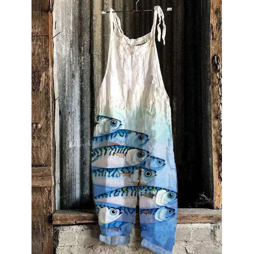 Vintage Japanese Fish Linen Blend Jumpsuit
