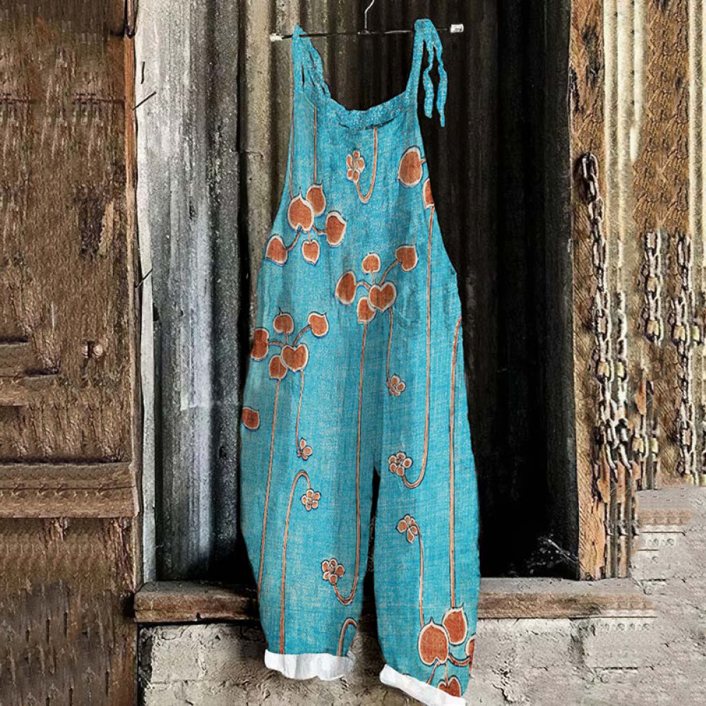 Vintage Japanese Vine Art Graphic Casual Loose Jumpsuit