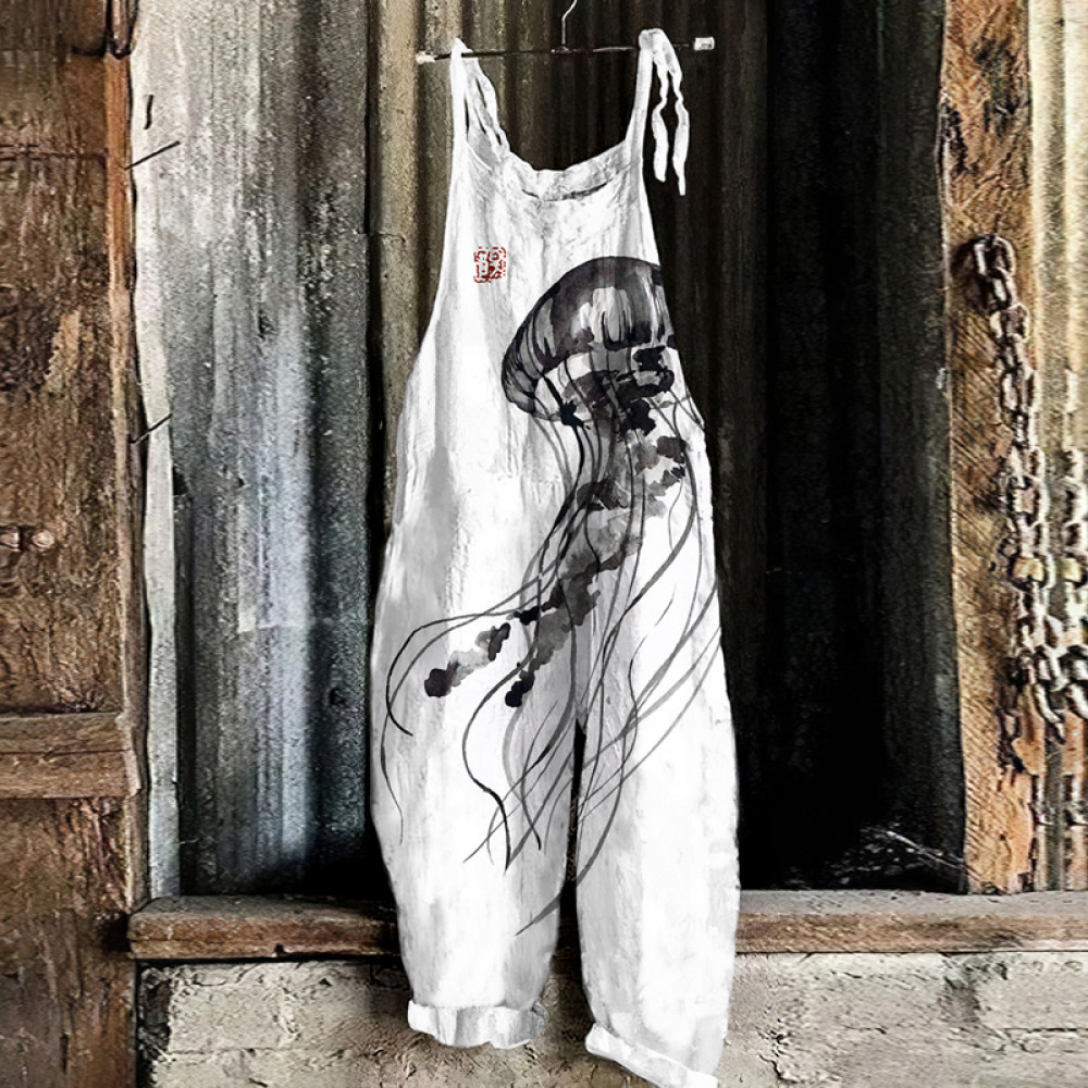 Vintage Jellyfish Art Loose Casual Jumpsuit