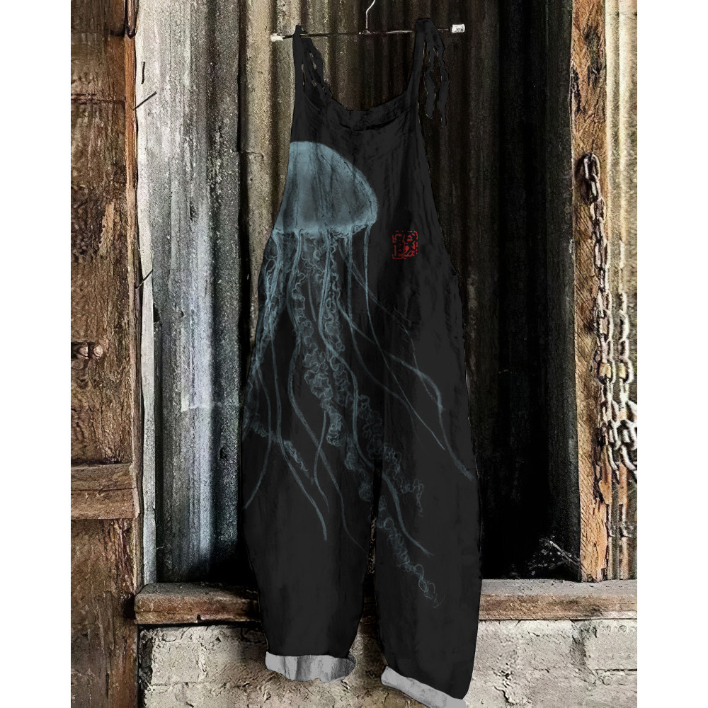 Vintage Jellyfish Art Loose Casual Jumpsuit