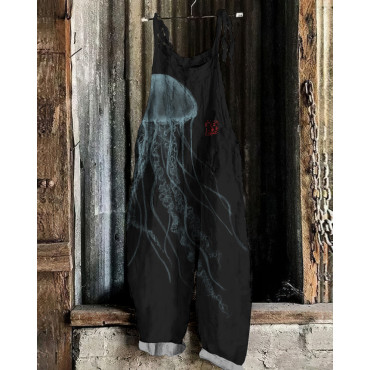 Vintage Jellyfish Art Loose Casual Jumpsuit