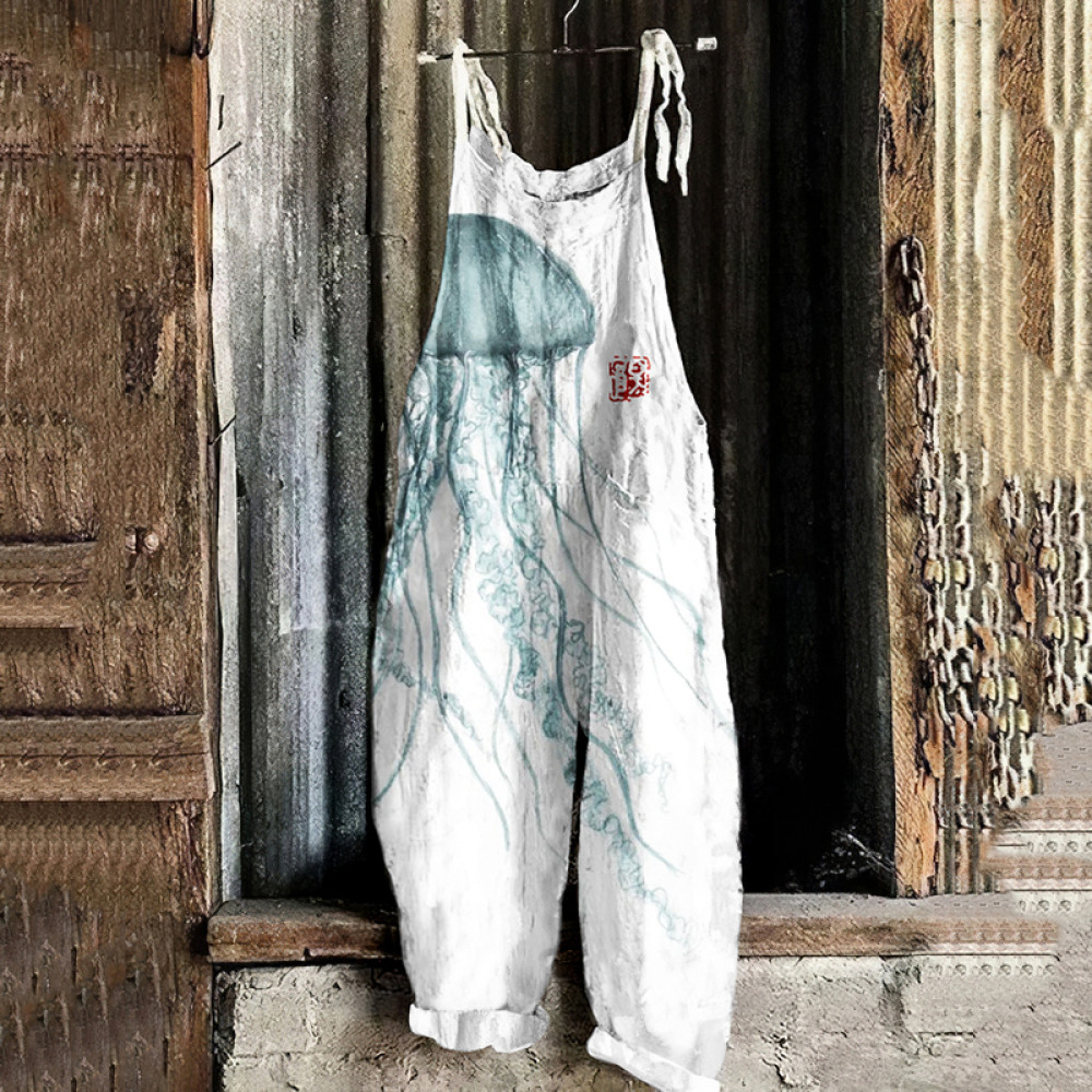 Vintage Jellyfish Art Loose Casual Jumpsuit