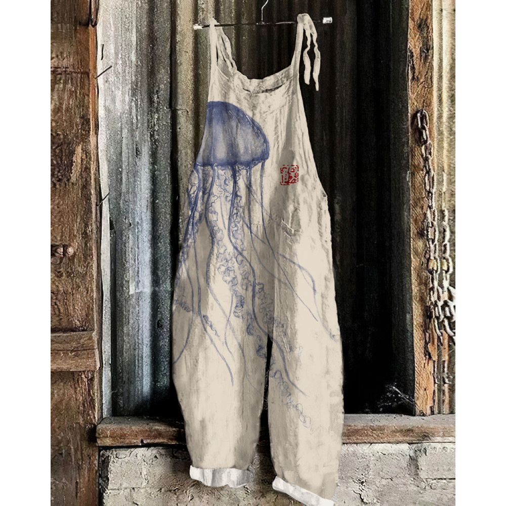 Vintage Jellyfish Art Loose Casual Jumpsuit