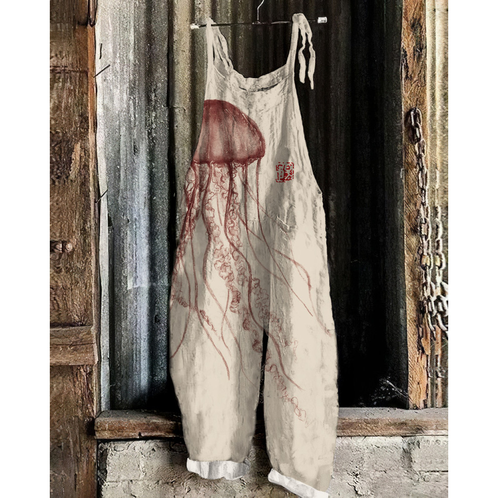 Vintage Jellyfish Art Loose Casual Jumpsuit