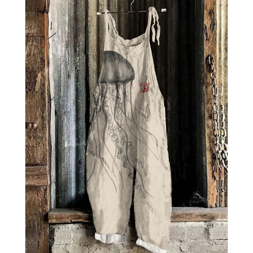 Vintage Jellyfish Art Loose Casual Jumpsuit
