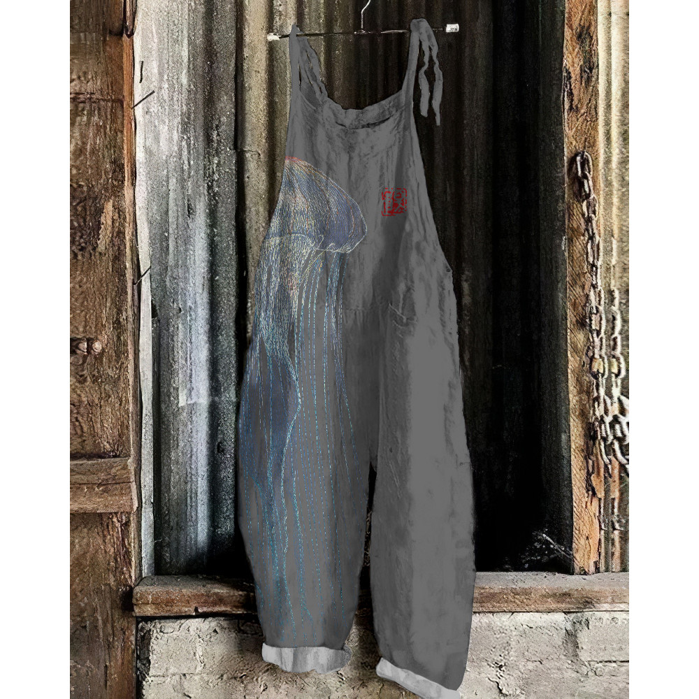 Vintage Jellyfish Japanese Art Loose Casual Jumpsuit