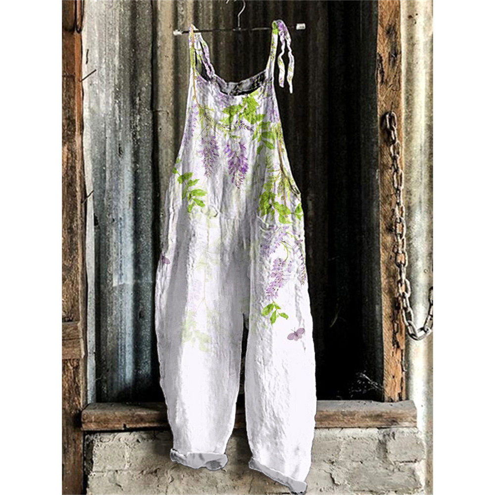 Wisteria Print Linen Blend Jumpsuit