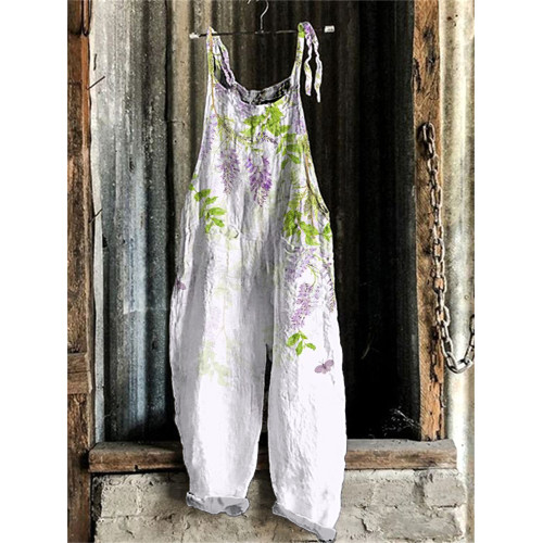 Wisteria Print Linen Blend Jumpsuit