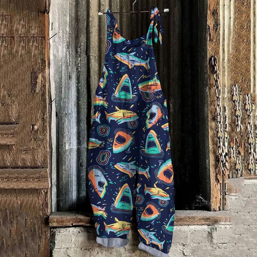 Women's Vintage Shark Graphic Painting Art Loose Jumpsuit