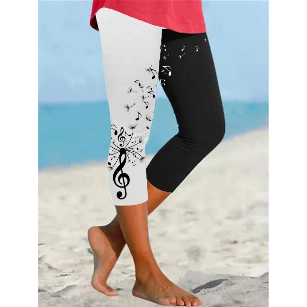 Music Notes Dandelion Contrast Cropped Leggings