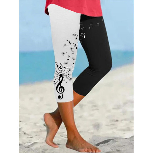 Music Notes Dandelion Contrast Cropped Leggings