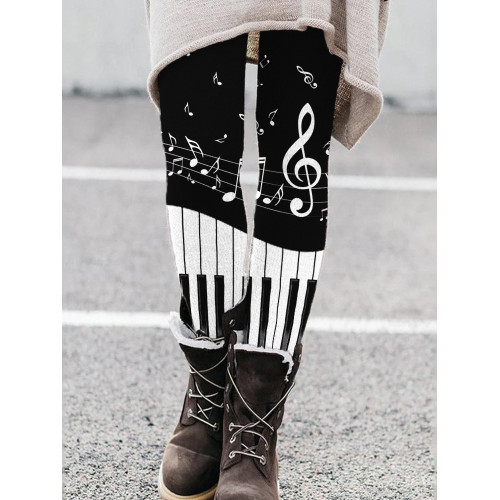 Music Notes Piano Contrast Art Leggings