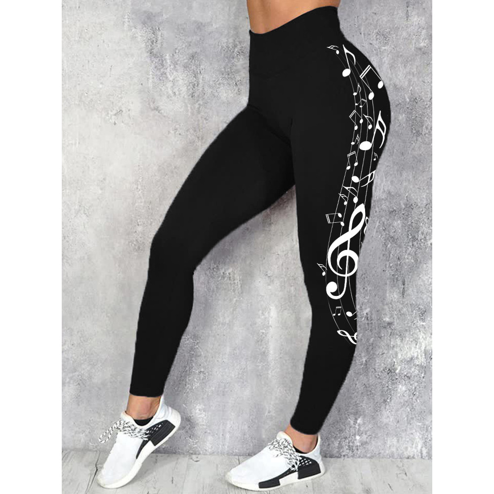 Music Sheet Notes Print Comfy Leggings