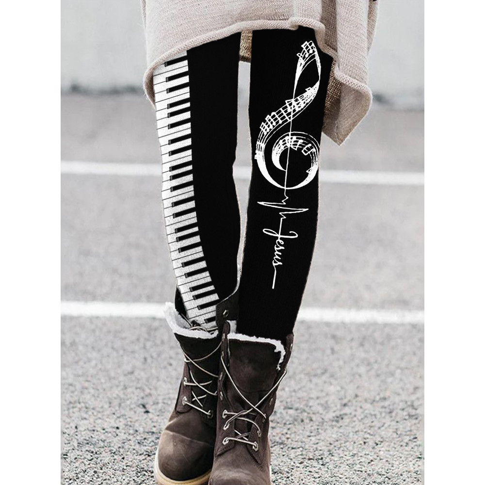 Treble Note Jesus Cross Piano Keys Contrast Leggings