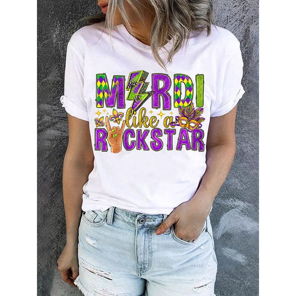 Carnival Day Letter Shift Casual T-Shirt