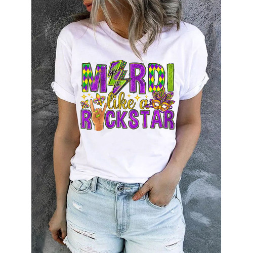 Carnival Day Letter Shift Casual T-Shirt