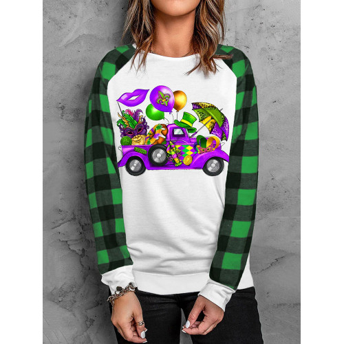 Carnival Day Truck Plaid Round Neck T-Shirt