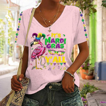Flamingo Party Rave It's Mardi Gras Y'all Casual T-Shirt