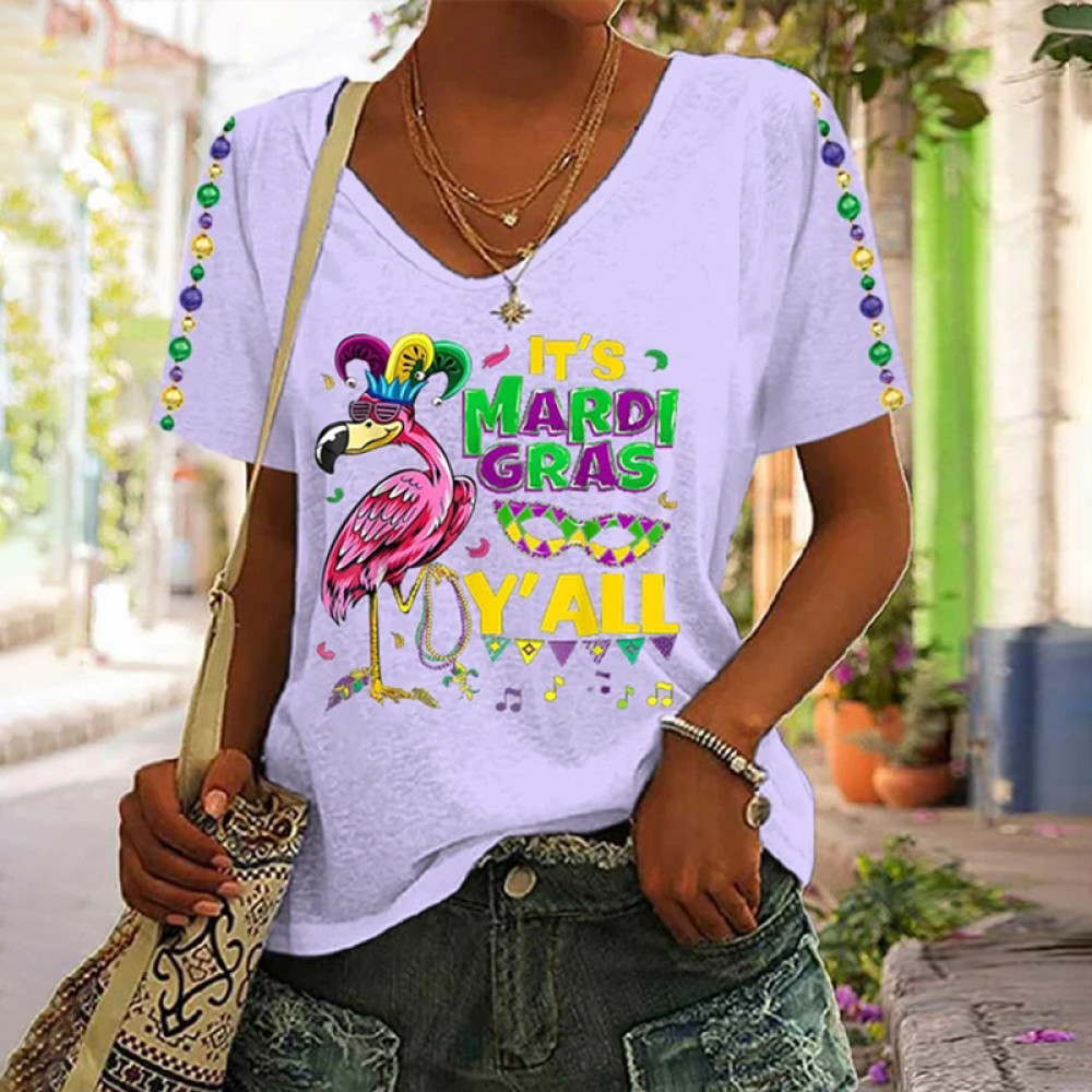 Flamingo Party Rave It's Mardi Gras Y'all Casual T-Shirt