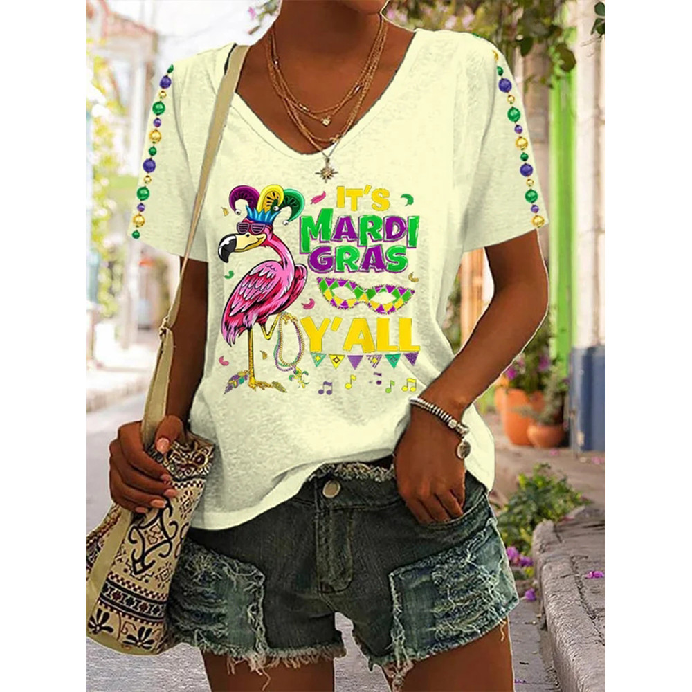 Flamingo Party Rave It's Mardi Gras Y'all Casual T-Shirt