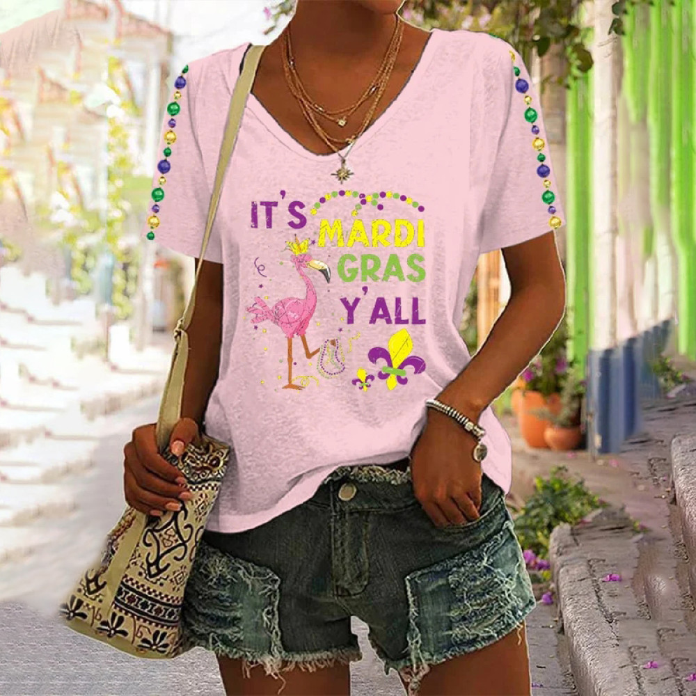 Flamingo Party Rave It's Mardi Gras Y'all Casual T-Shirt