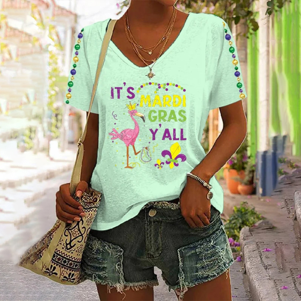 Flamingo Party Rave It's Mardi Gras Y'all Casual T-Shirt