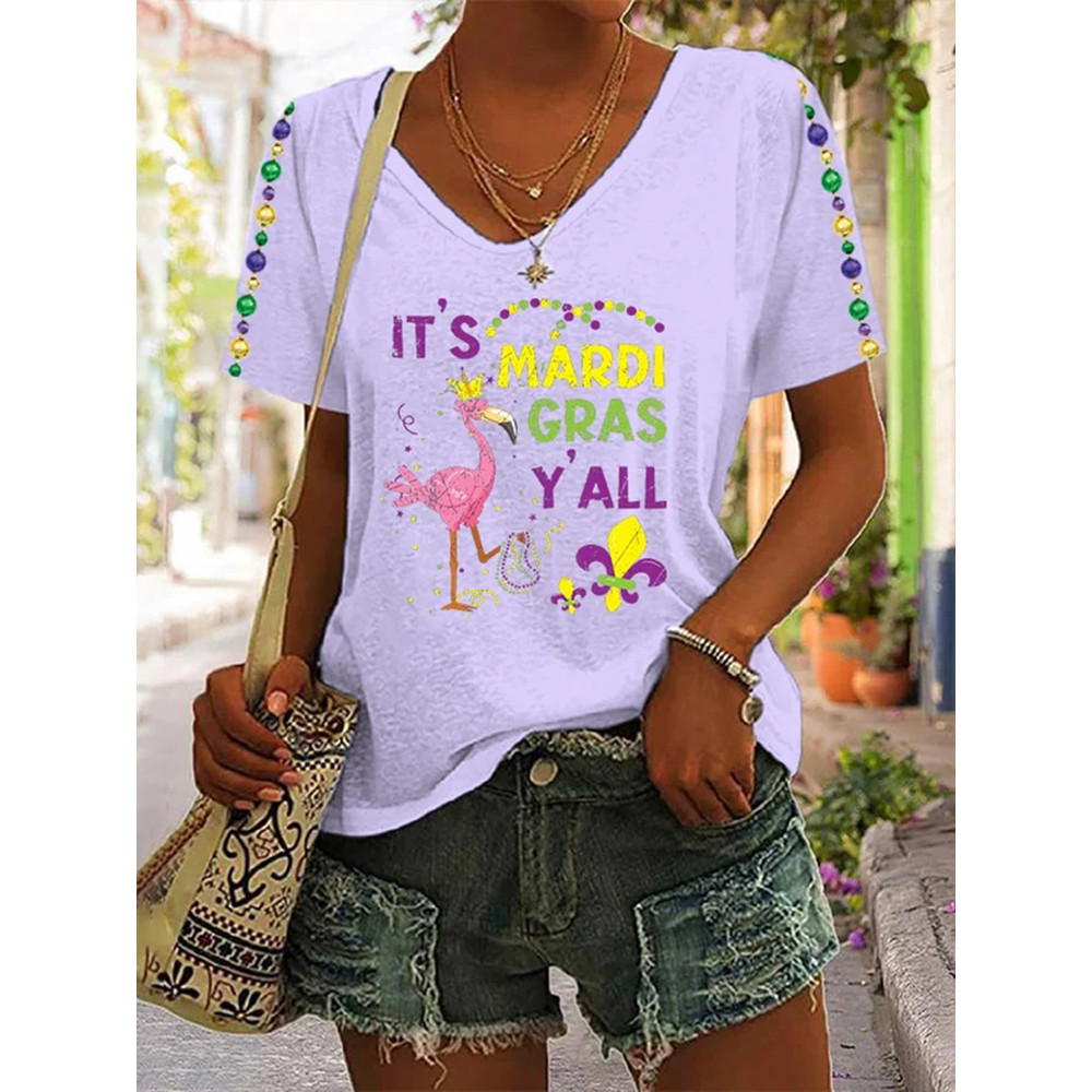 Flamingo Party Rave It's Mardi Gras Y'all Casual T-Shirt