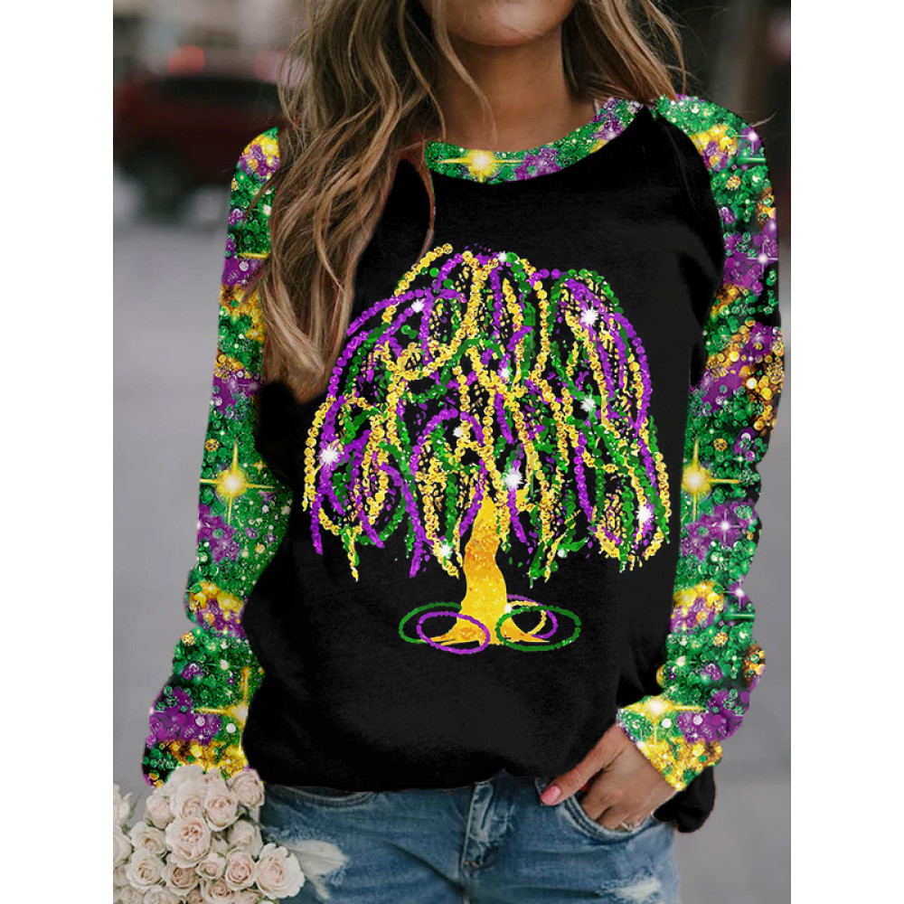 Funny Mardi Gras Sequin Tree Pattern Comfy Sweatshirt