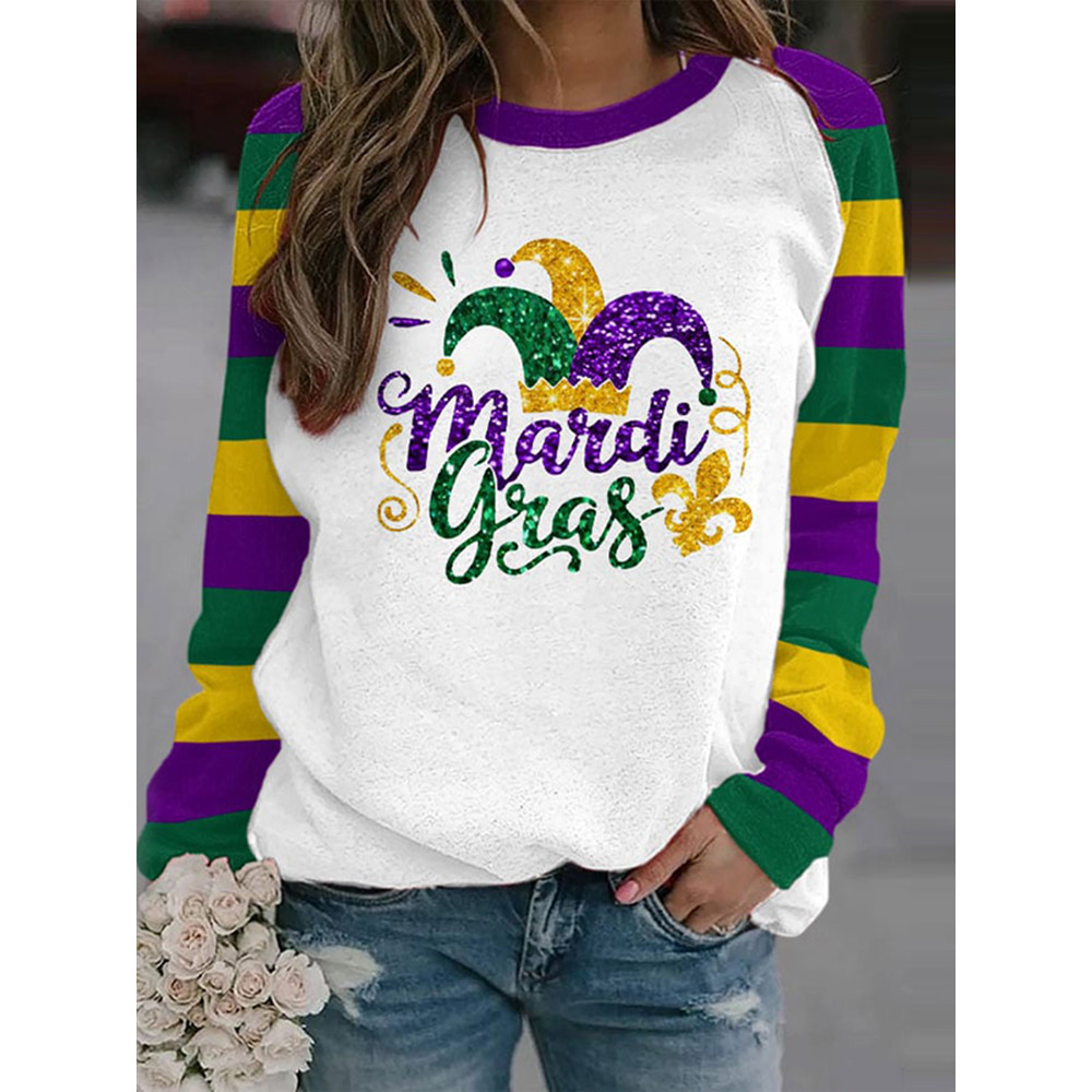 Happy Mardi Gras Beads Print Sweatshirt