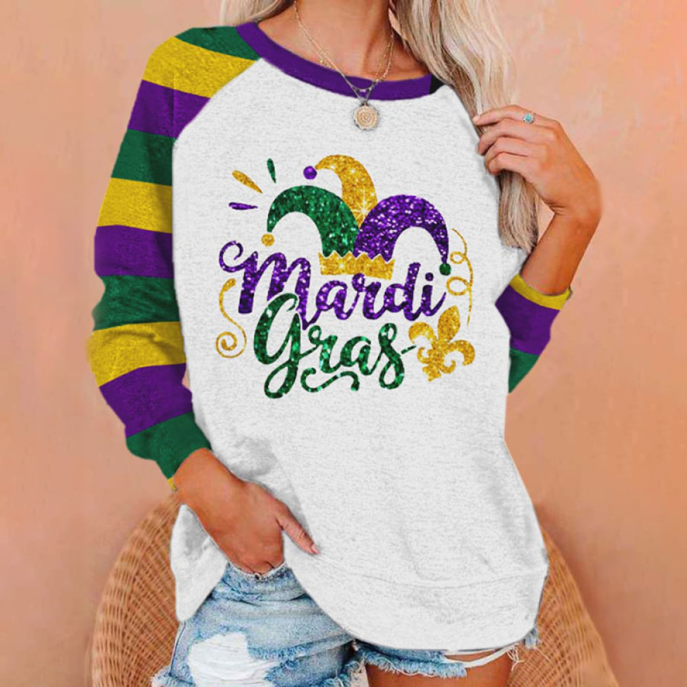 Happy Mardi Gras Beads Print Sweatshirt