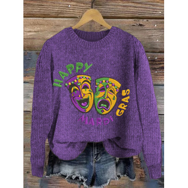 Happy Mardi Gras Crew Neck Cozy Sweater