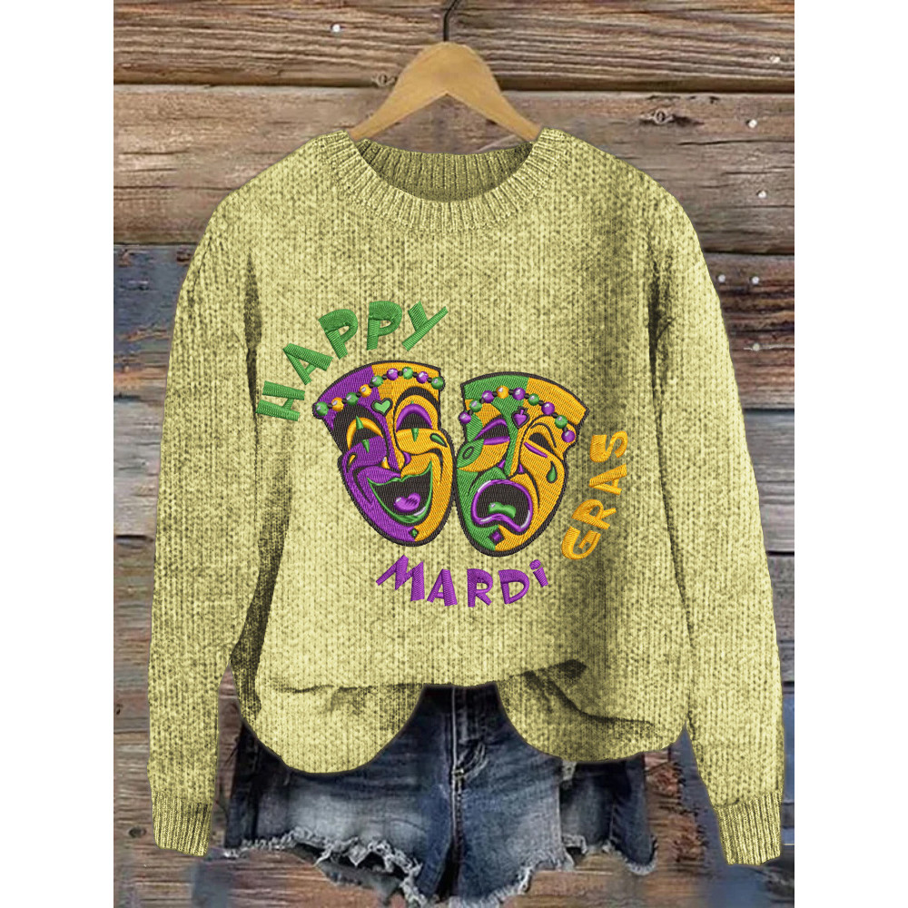 Happy Mardi Gras Crew Neck Cozy Sweater