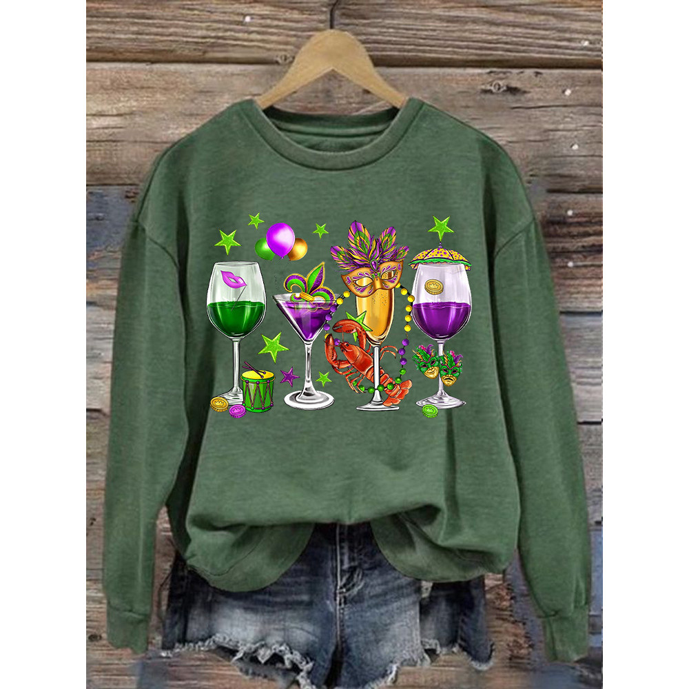 Happy Mardi Gras Print Casual Sweatshirt