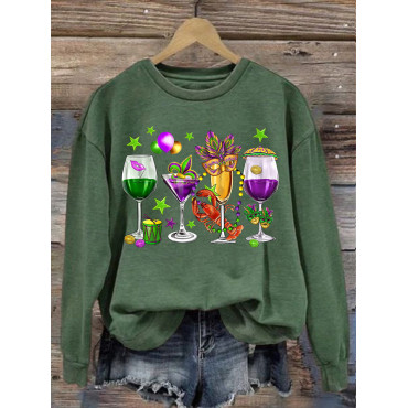 Happy Mardi Gras Print Casual Sweatshirt