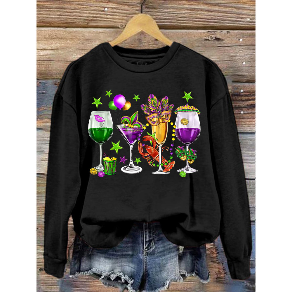 Happy Mardi Gras Print Casual Sweatshirt