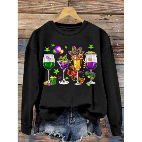Happy Mardi Gras Print Casual Sweatshirt