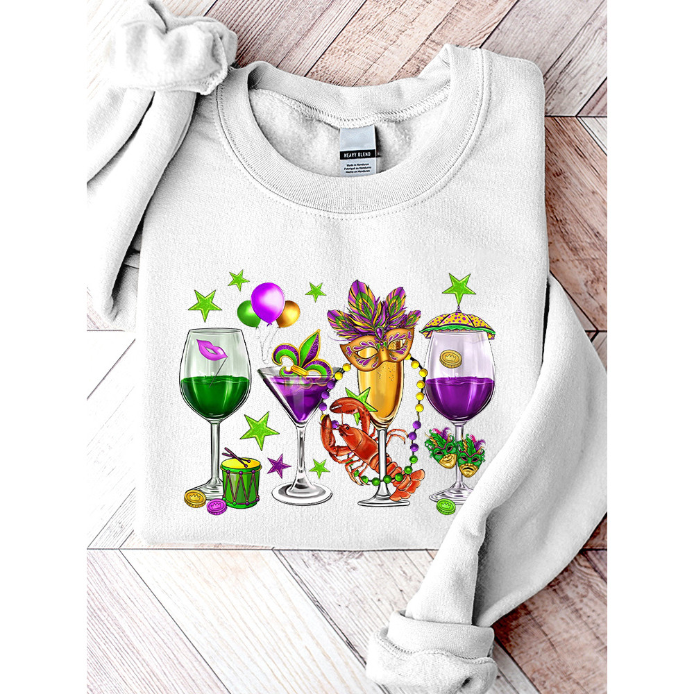Happy Mardi Gras Print Casual Sweatshirt