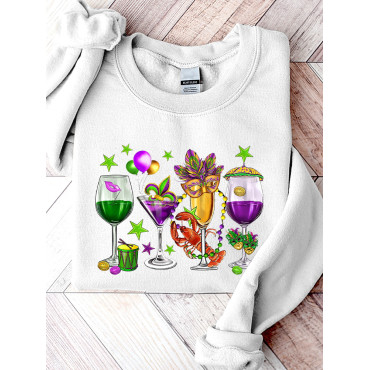 Happy Mardi Gras Print Casual Sweatshirt
