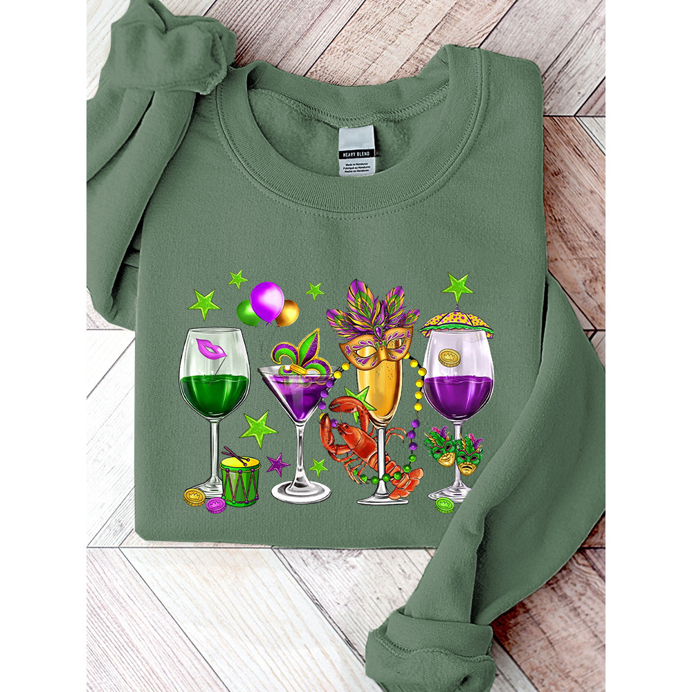 Happy Mardi Gras Print Casual Sweatshirt