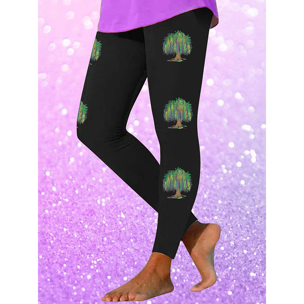 Happy Mardi Gras Tree Print Leggings
