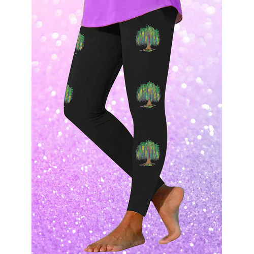 Happy Mardi Gras Tree Print Leggings