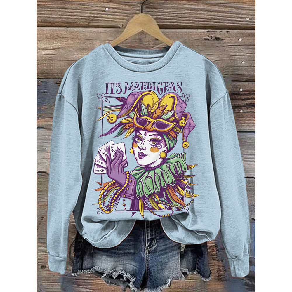 It's Mardi Gras Louisiana Print Casual Sweatshirt