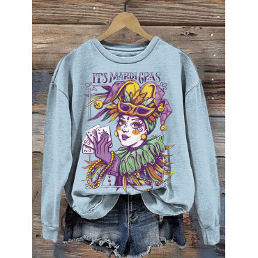 It's Mardi Gras Louisiana Print Casual Sweatshirt
