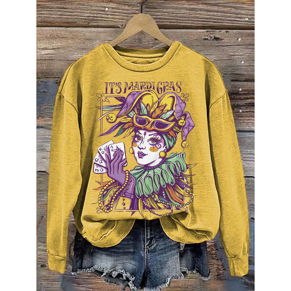 It's Mardi Gras Louisiana Print Casual Sweatshirt